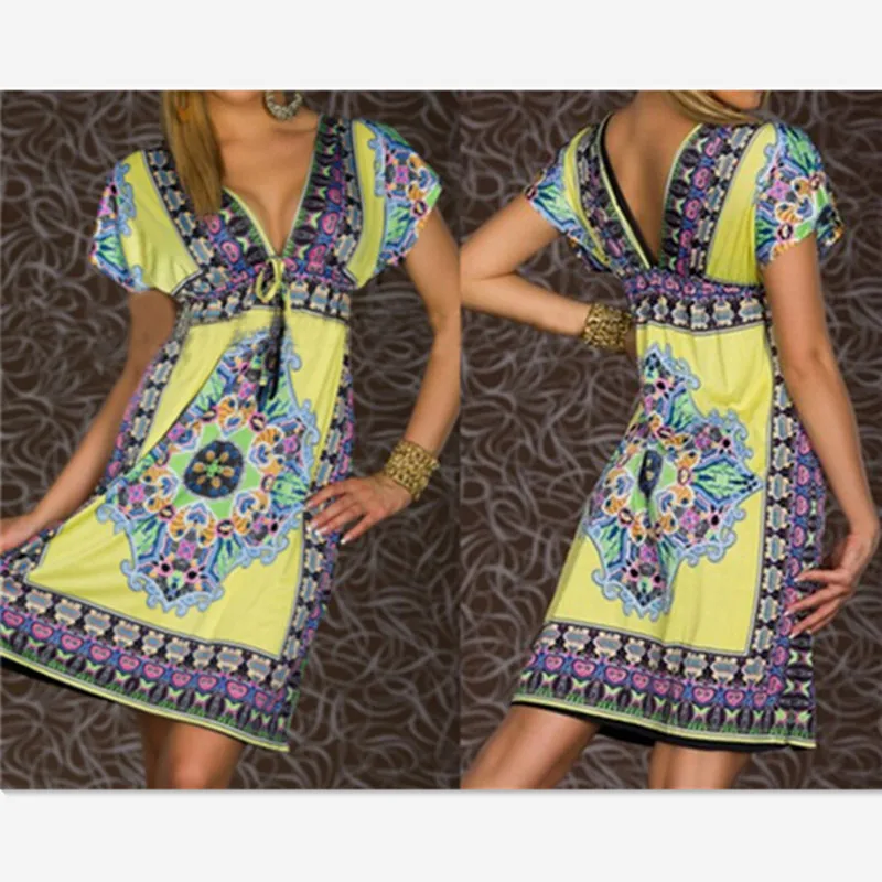 2016 Горячие Продажа Женщины Сексуальное Лето Цветочный Пляж Boho Макси Сарафан