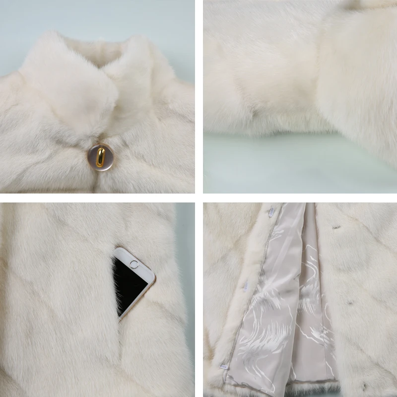 Зимняя модная новинка Кожа норки пальто с мехом Черные длинные Мандарин Воротник