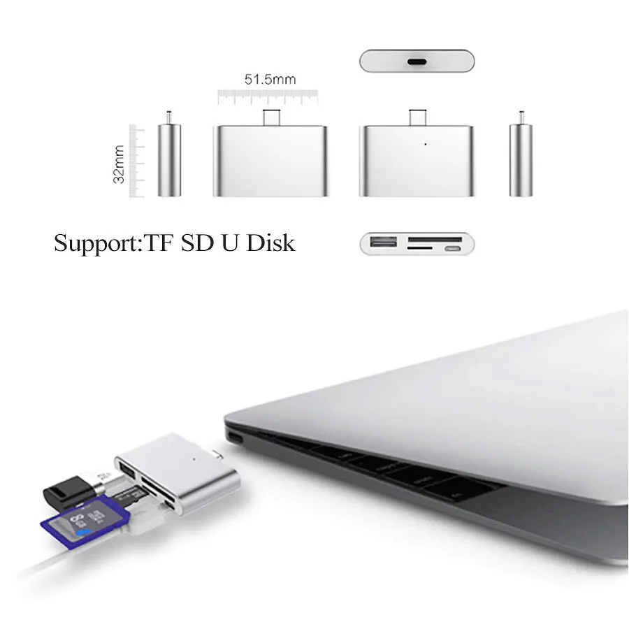 Для Macbook Retina 12 Pro 13 15 Type-C кардридер USB-C USB2.0 SD TF Micro USB OTG адаптер для планшета