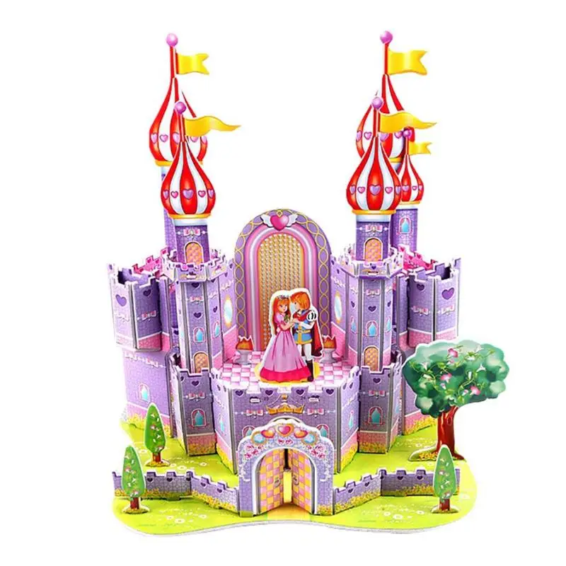 Purple Handmade Toy Gift Funny Beauty Constructin 3D DIY Fairytale Castle Puzzle Baby Children Kids Educational Jigsaw Toy Kindergarten - Цвет: Purple