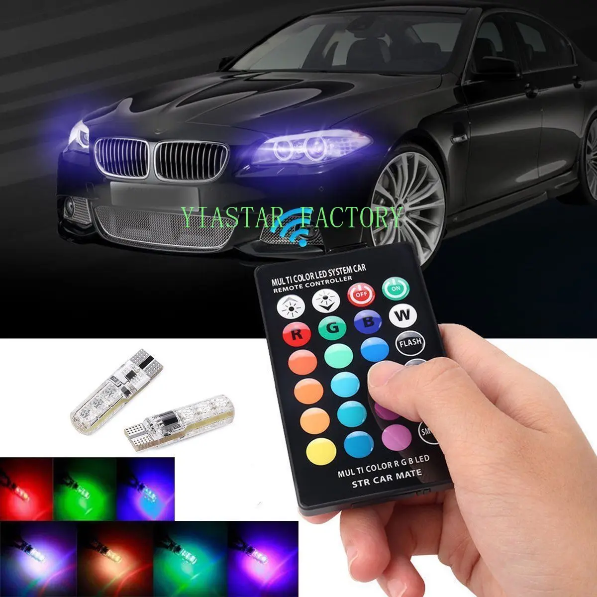 Светодиодные Автомобильные лампы Yiastar T10 W5W светодиодные RGB с дистанционным