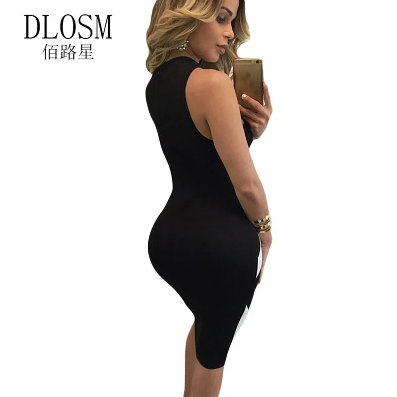 DLOSM Черный Фиолетовый Colorblock Крест Передняя С Плеча Bodycon Платье Халат Сексуальный