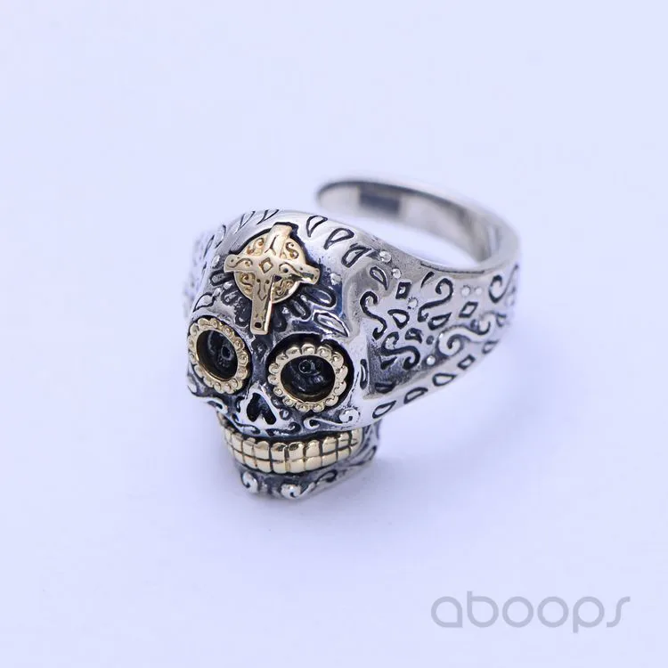 Двухцветная Кольцевая вспышка 925 пробы серебра в виде черепа кольцо с золотым