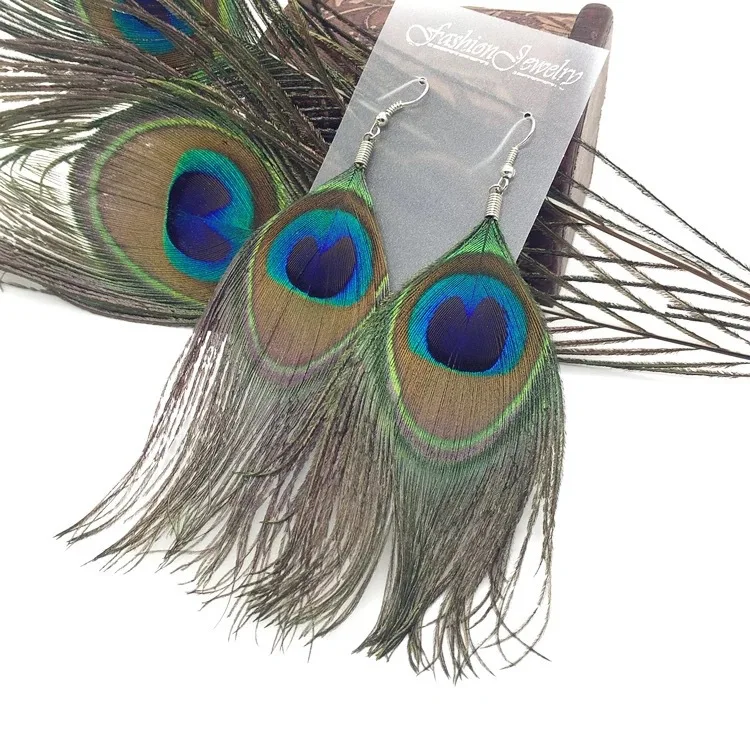 Серьги H: HYDE Модные Разноцветные серьги с натуральным пером|peacock natural feather earrings|natural