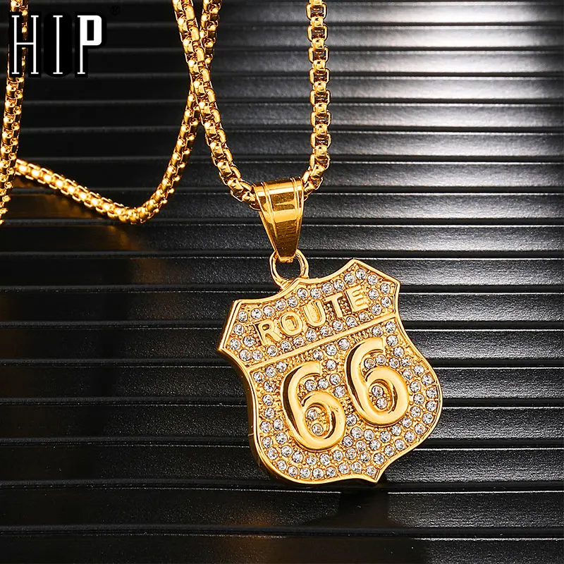 Хип-хоп Iced Out Bling Route 66 подвески и ожерелья для мужчин ювелирные изделия Прямая