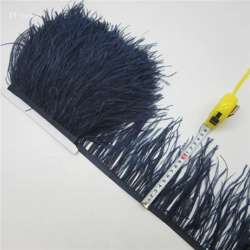 

Hot 5 yards 10-15CM Top high quality real Navy ostrich feather trims for skirt/dress/costume feathers ribbon plumes trimming