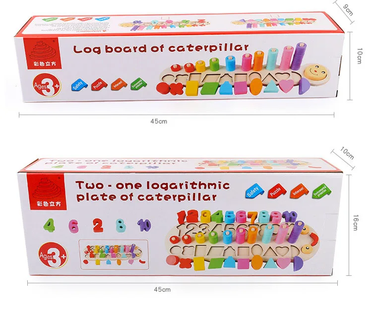 Wooden Digital Geometry Shape Pairing Blocks Toys Children Caterpillar Matching Color Cognition Block Boys Girls Education toy | Игрушки и