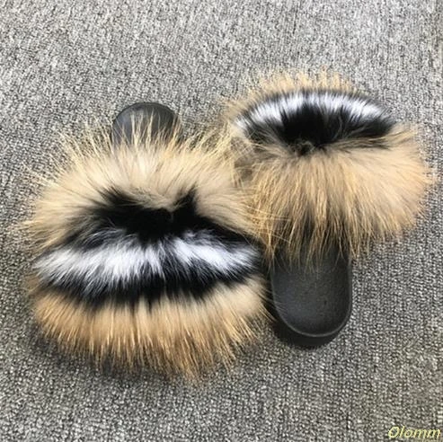 fox hair Женские летние шлепанцы с натуральным лисьим мехом; женские нескользящие тапочки с пушистым мехом; женские меховые тапочки; милые женские плюшевые шлепанцы с лисьим мехом; Лидер продаж - Цвет: fox hair