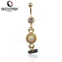 body punk trendy white opal with shell dangle curve navel belly button ring body piercing navel body jewelry nr 120