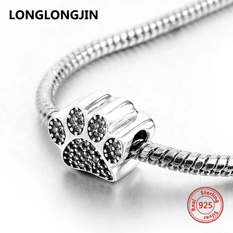 Fit Pandora Silver 925 Original Bracelet Beads Sweet Dog Puppy Paw Adorable Footprint Charms DIY fine jewelry accessories Gifts | Украшения