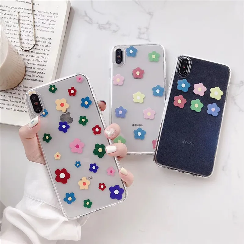 DISCASE Fresh Colored Flowers Phone Case For iphone 8 7 6 6s plus XS MAX XR X Transparent TPU Soft Shell Back Cover | Мобильные