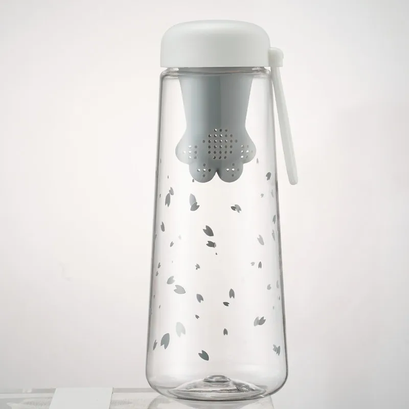 JOUDOO 550 мл Милая мультяшная бутылка для воды с чайным фильтром BPA бесплатные пластиковые спортивные бутылки с заваркой герметичные бутылки для питья 35 - Цвет: Светло-серый