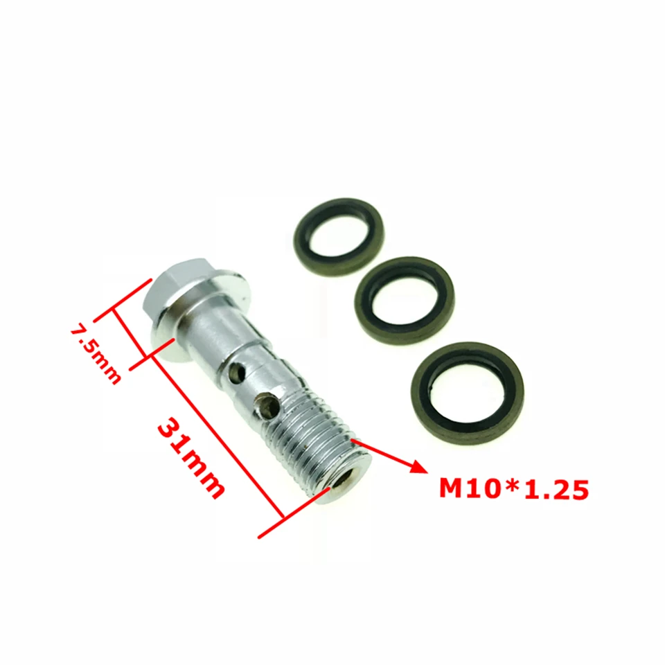 Хром M10x1.25 двойной банджо болт мотоциклетный сливной масляный винт длинный болт для тормозного суппорта банджо болт или тормозной шланг суппорт мастер