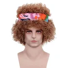 Синтетический парик Free Beauty, Короткие вьющиеся коричневые хиппи мужские 60s 70s, пушистые хиппи волосы с повязкой на голову для тематической вечеринки в стиле древесного склада