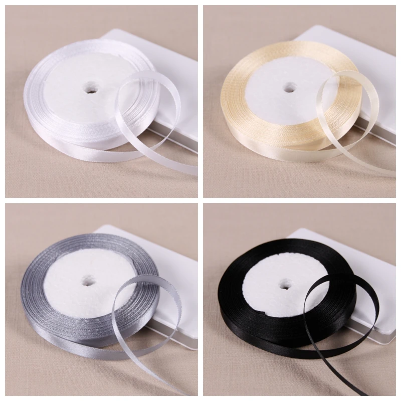 25 ярдов/рулон шелковые атласные ленты с одинарным лицом свадебное украшение золотые серебряные белые