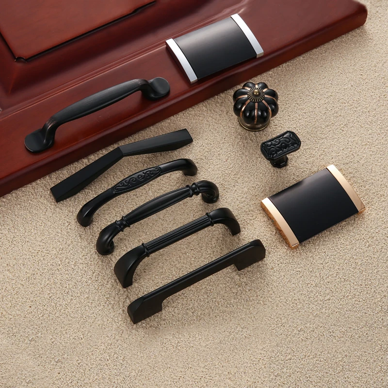 5 шт. современные черные дверные ручки металлический выдвижной ящик для