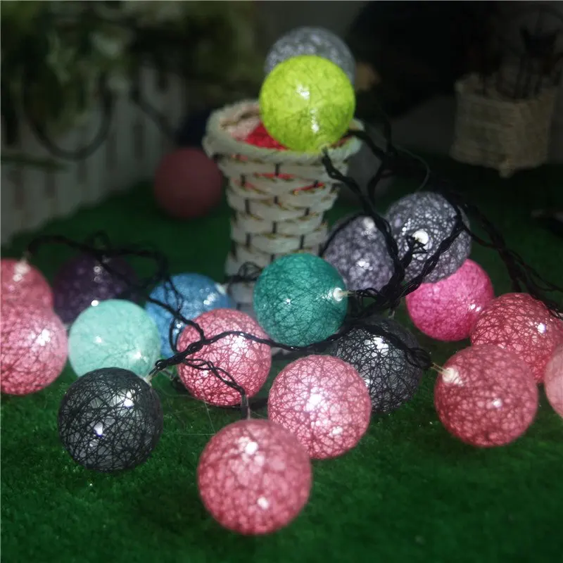 Leedsun 5 м 20LED Ткань сливочный хлопок LED Ball Строка Фея огни Xmas Свадебная вечеринка