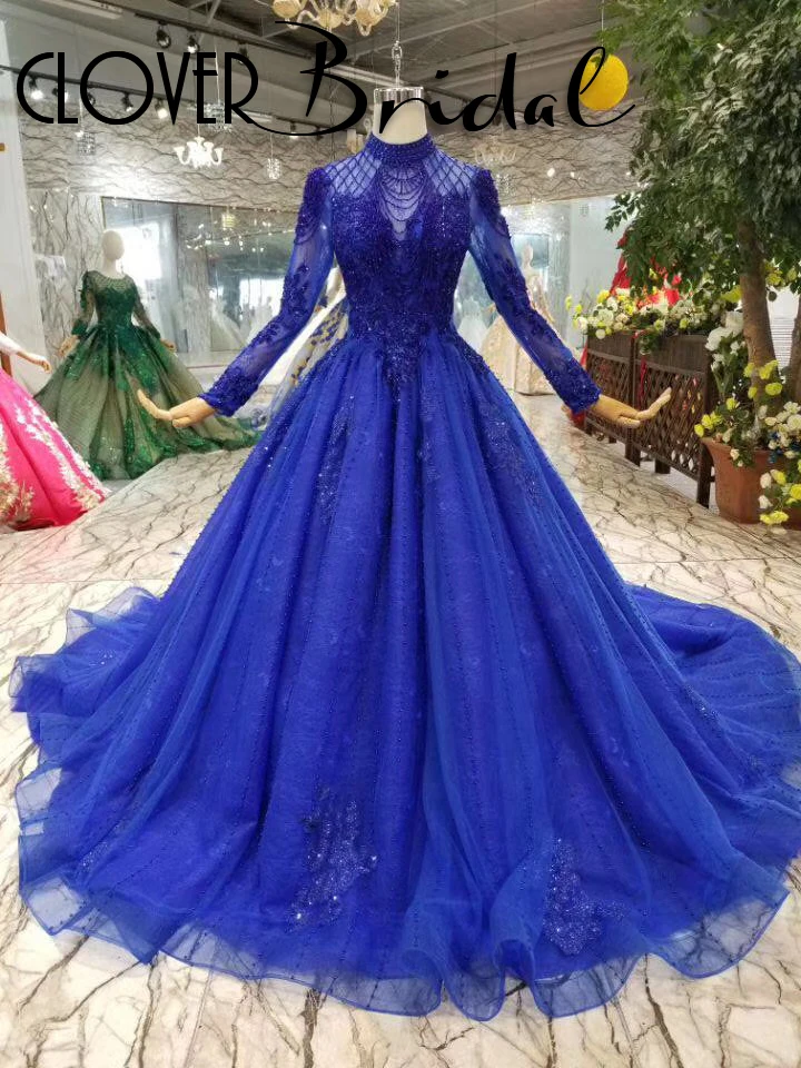 Роскошное платье CloverBridal из бисера с вертикальной цепочкой ярко синее арабское