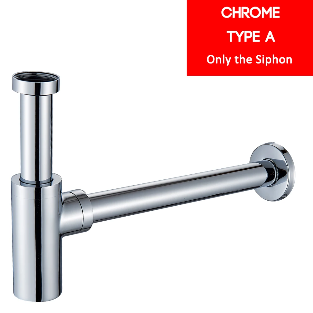 Chrome Siphon Only Quyanre ловушка для бутылок латунь круглый сифон черный хром золото P-TRAP ванная комната туалетный труба РАКОВИНЫ отходов - Цвет: Chrome Siphon Only