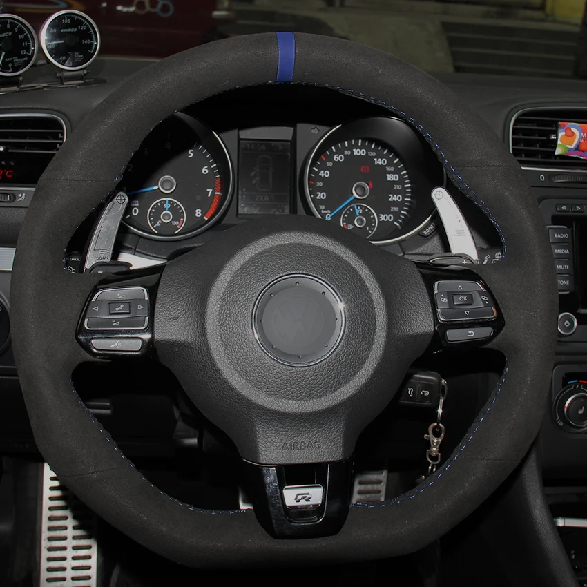 Черная замша для Volkswagen Golf 6 GTI MK6 VW Polo Scirocco R Passat CC Line 2010|car steering wheel cover|steering coverwheel cover |