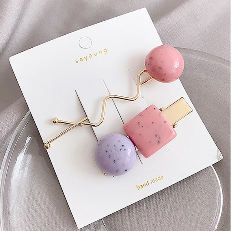 

2Pcs/Set Acrylic Beads Metal Hair Clip Hairband Bobby Pin Barrette Hairpin Headdress Accessories Beauty Styling Tool New Arrival