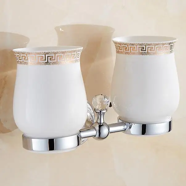 cup Серебряный Кристалл, аксессуары для ванной, набор, европейская хромированная отделка, керамическая пластина, антикварные аксессуары для ванной комнаты, подвесной костюм T345 - Цвет: cup