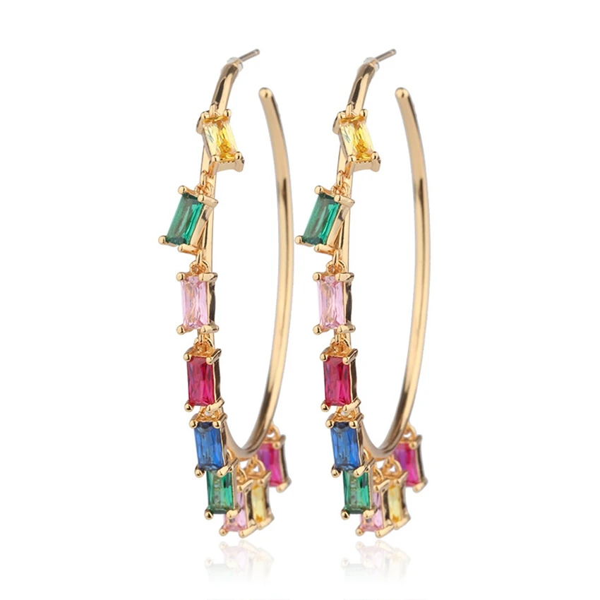 Женские серьги-кольца с фианитом 2 цвета | Украшения и аксессуары