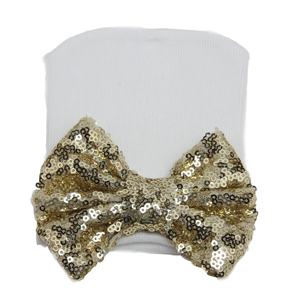 2017 Горячая Распродажа детские мягкие хлопковые шапки с блестками и бантом для