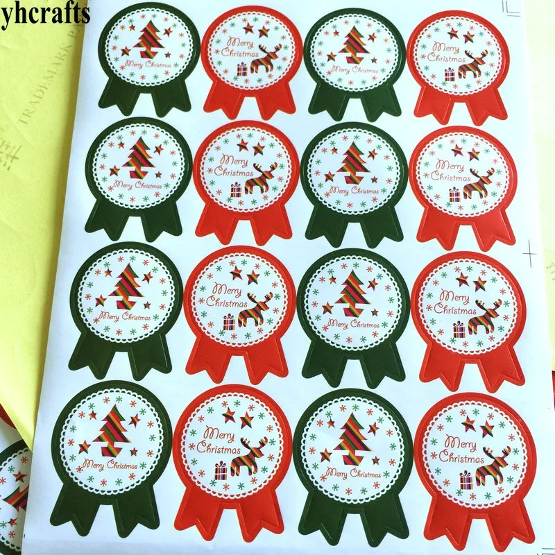 

16PCS/LOT.Merry christmas tree paper stickers Bake sealing label Kids diy toys Xmas gifts Wall fridge stickers Scrapbooking kit