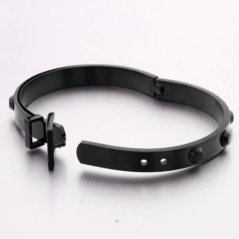 HUCHE Simulated Belt Stainless Steel Bangles For Women &amp Men Punk Rose Gold Color Fashion Jewelry Gift Friend HYJBZ001 | Украшения и