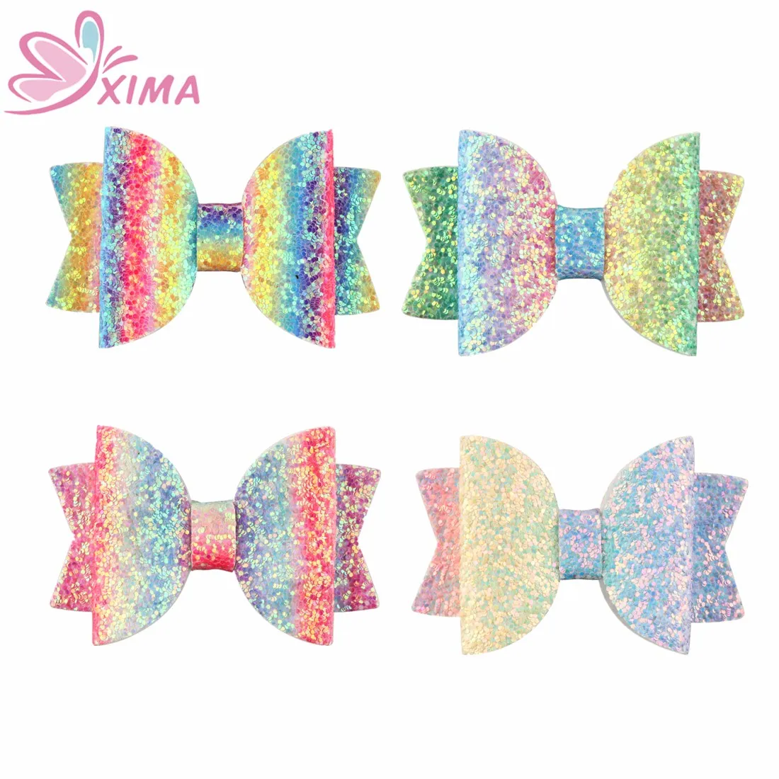 XIMA 1 шт 3 дюйма красочные банты Hairgrips радужные цвета Бабочка для волос с блеском