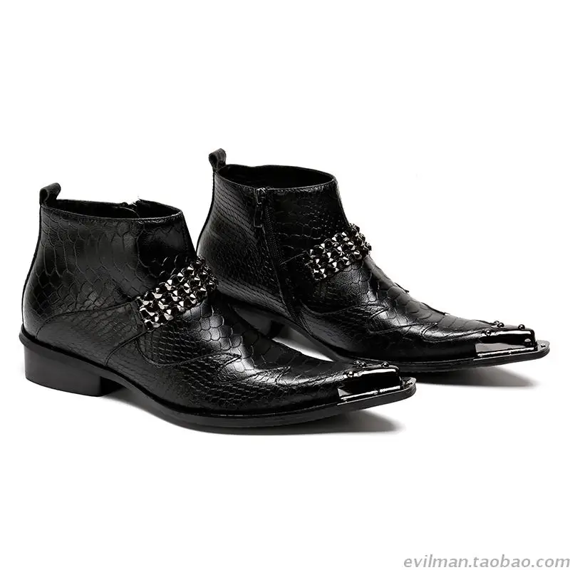 Botines hombre, черные с шипами, со стальным носком, натуральные кожаные военные ботинки, мужские ковбойские ботинки с металлическим украшением