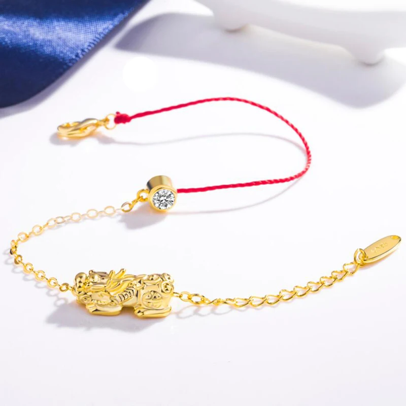 KOFSAC Vintage 925 Sterling Silver Bracelets For Women Jewelry Shiny Gold Kirin Red Rope Bracelet Lady Anniversary Accessories | Украшения