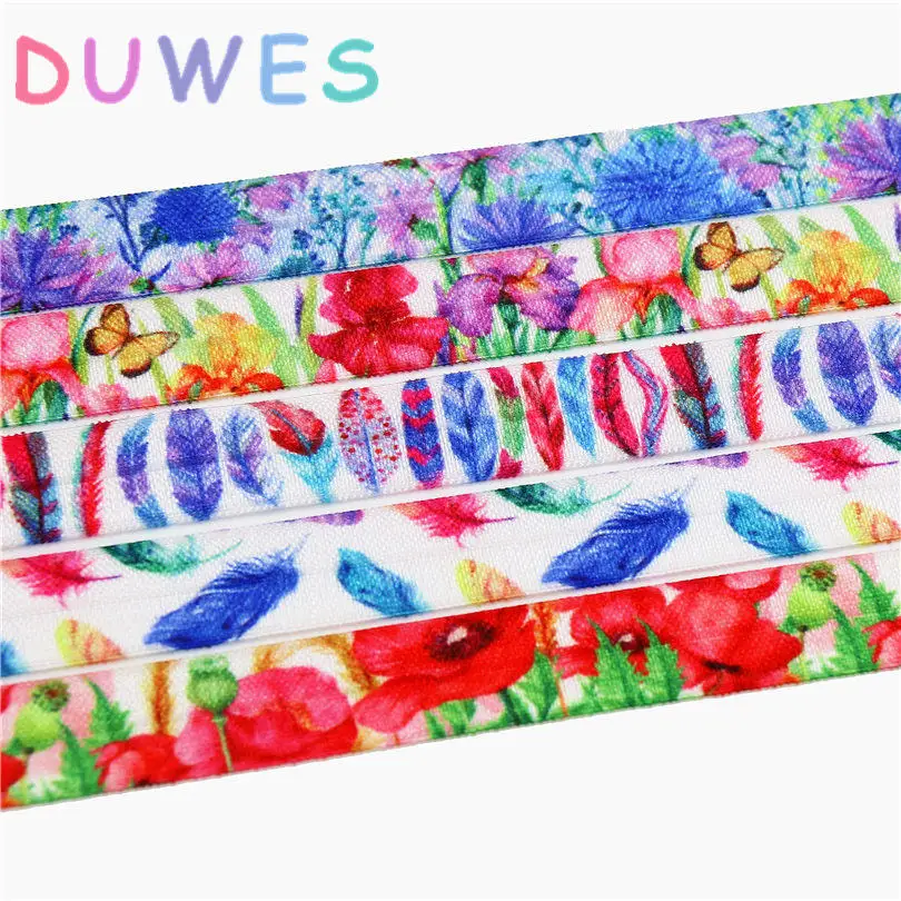 DUWES 5/8 ''Бесплатная доставка эластичная повязка на голову с принтом перьев и