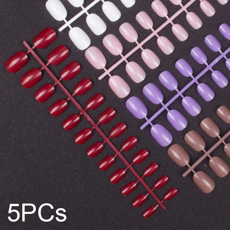 5 Mixed Colors 5 комплектов смешанных цветов, 24 штуки в наборе, модные круглые цветные накладные ногти, полное покрытие, 10 размеров, накладные ногти для рукоделия, нажмите на ногти - Цвет: 5 Mixed Colors