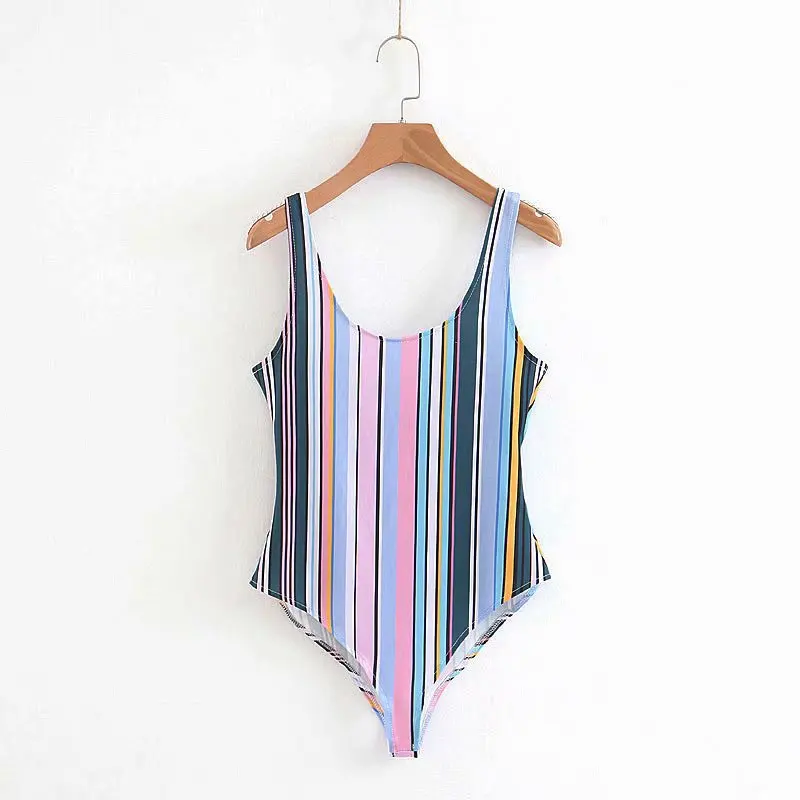 Летние пляжные Комбинезоны Сексуальная Винтаж Stripe Scoop neck боди Для женщин