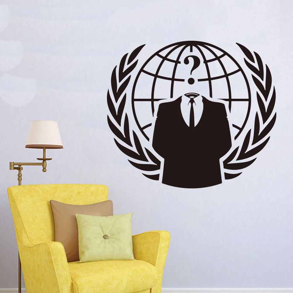 Anonim Crest Internet Hacker duvar Sticker çocuk odası yatak odası Online protesto sembolü Geek duvar çıkartması vinil ev dekor