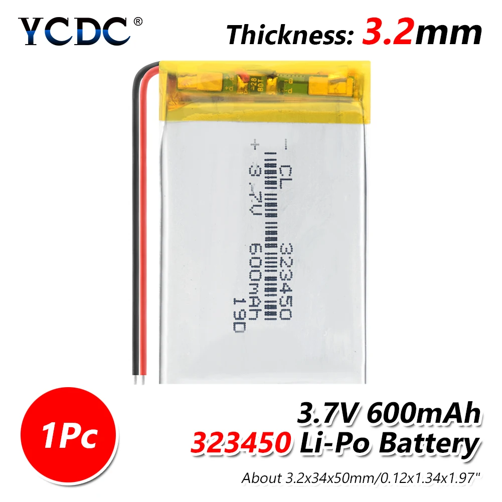 1 piece 1/2/4 шт 3,7 V 323450 600mAh литий-ионный полимерный Дополнительный внешний аккумулятор, Батарея Замена ячеек для DVR игрушка GPS MP3 MP4 BT Динамик будильник - Цвет: 1 piece