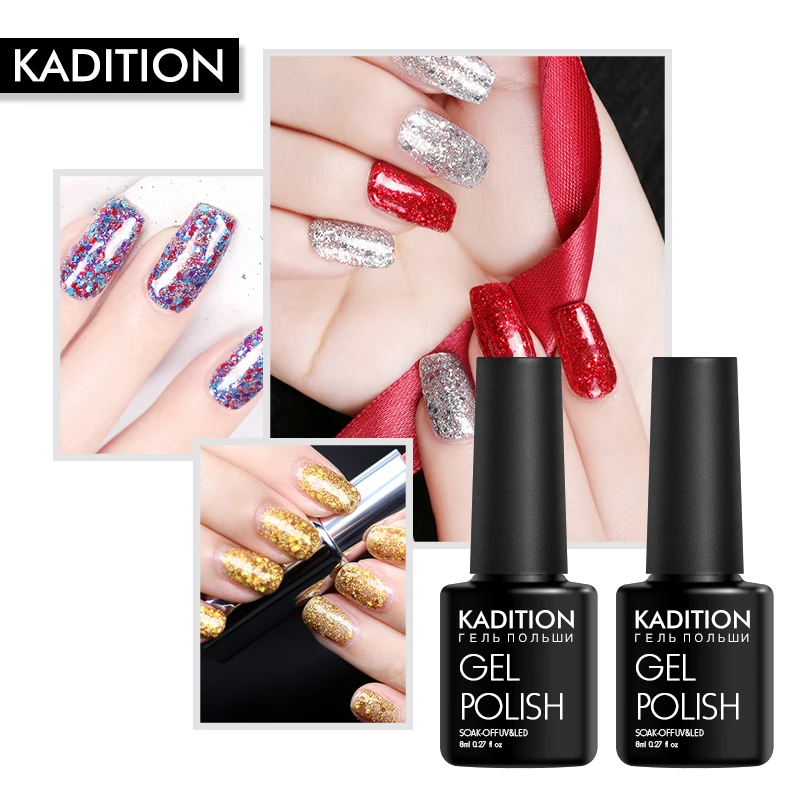 KADITION Ногтей Diamond гель для ногтей с блестками польский 8 мл Сияющий светодио дный