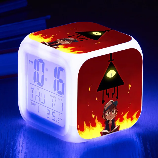 Гравити Фолз reloj despertador светодиодный 7 цветов вспышка цифровой будильник часы Сенсорное ночное освещение Flash часы Прямая поставка - Цвет: Цвет: желтый