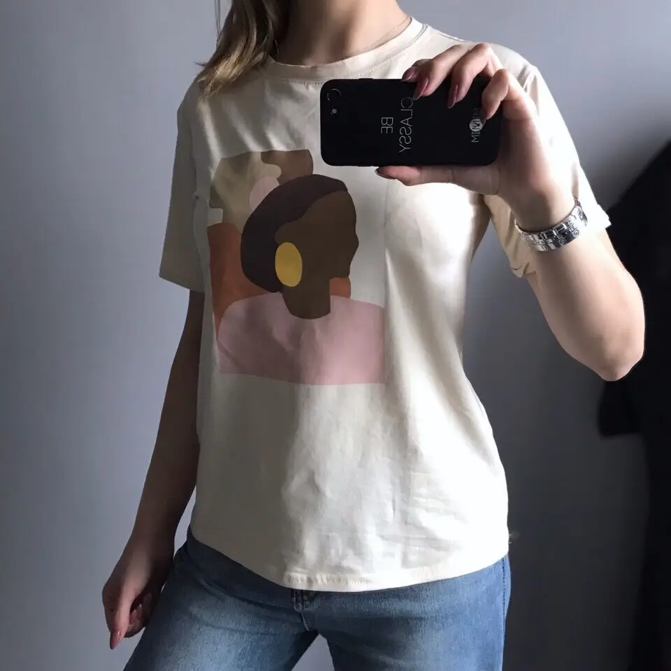 FATIKA/свободные футболки с круглым вырезом уличный короткими рукавами топы