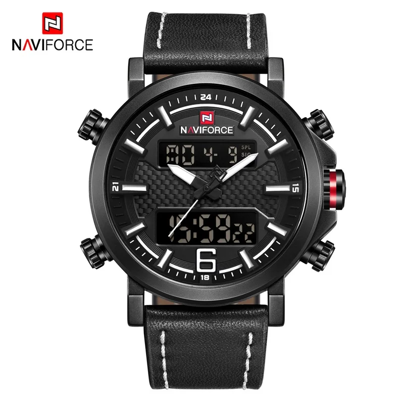 NAVIFORCE модные Для Мужчин's цифровые и аналоговые часы Для мужчин Элитный бренд Водонепроницаемый светодиодный кварцевые спортивные часы, армейские часы Relogio Masculino - Цвет: Black White