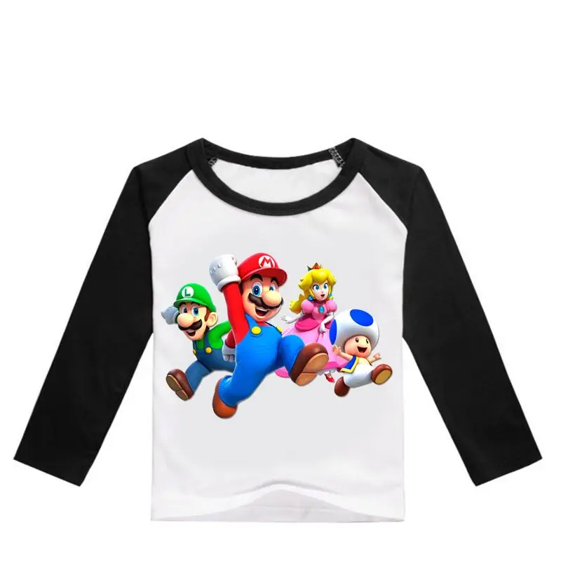 color at picture 2-12Year классические игры Super Mario футболка Дети Mario Bros футболки для маленьких мальчиков топы с длинными рукавами рубашки для девочек хип-хоп Уличная - Цвет: color at picture