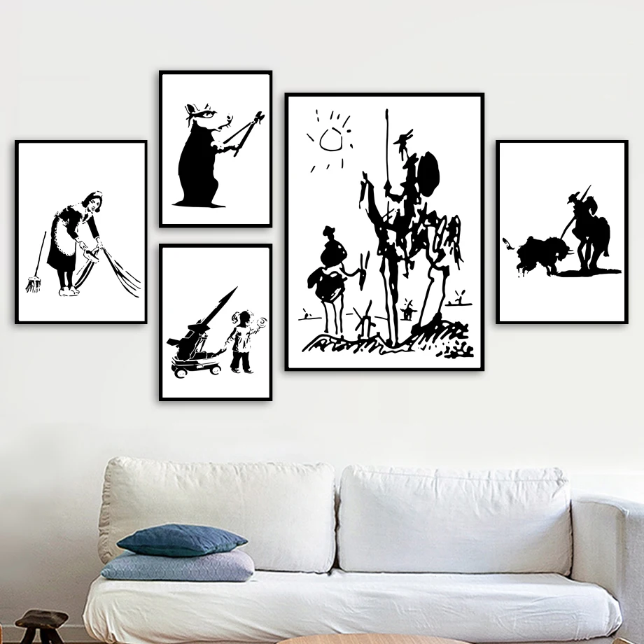 Banksy Graffiti Don Quixote Antiwar Girl Wall Art Canvas Painting Nordic Posters And Prints Pictures For Living Room Decor | Дом и сад