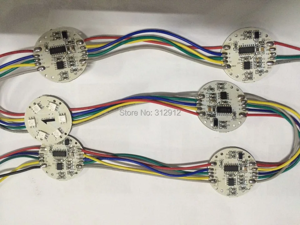 

20pcs/string DC12V DMX512 addressable PCBA,6pcs 5050 SMD RGB LED;size:38mm diameter;1.44W;non-waterproof