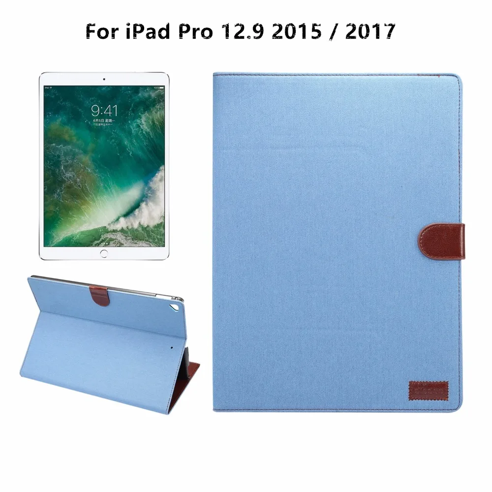 Для iPad Pro 12.9 &quot2015/2017 джинсовое Стиль PU кожа стоять фолиант флип чехол Smart Auto