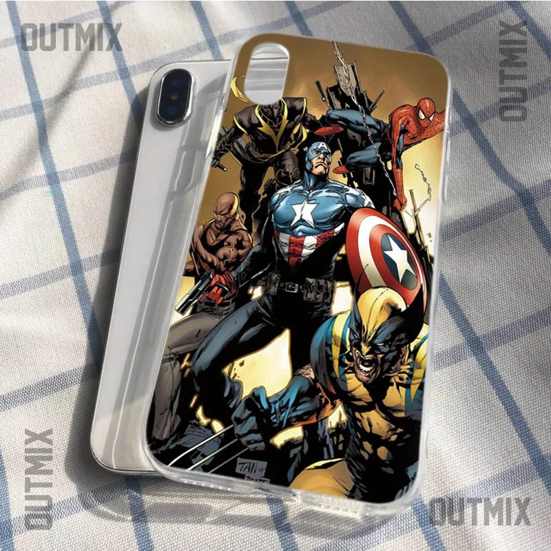 OUTMIX Marvel Heroes Funny Soft TPU Case For iPhone 6s 6plus 6 7plus 7 8 8plus 5 5S SE XR XS max phone case | Мобильные телефоны и