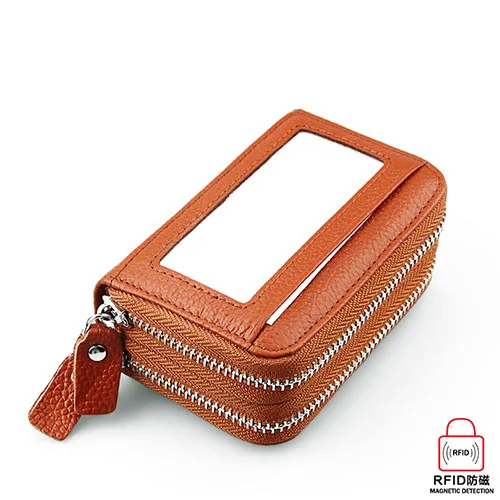 Brown RFID из натуральной кожи кошелек для кредитных карт мужской кошелек Для женщин Для мужчин Бизнес с двойной молнией; короткие кожаные карты держатель Porte Carte - Цвет: Brown