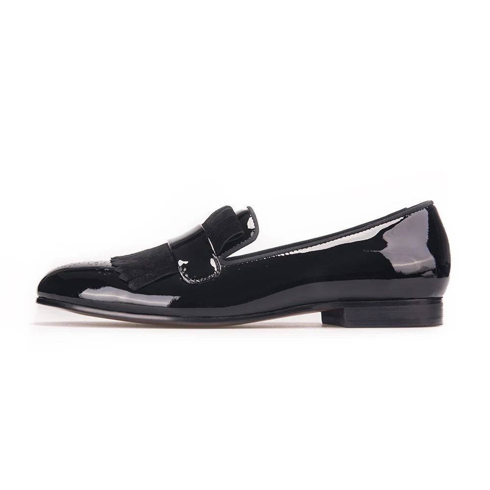 Мужские туфли ручной работы черные из лакированной кожи с классическим принтом