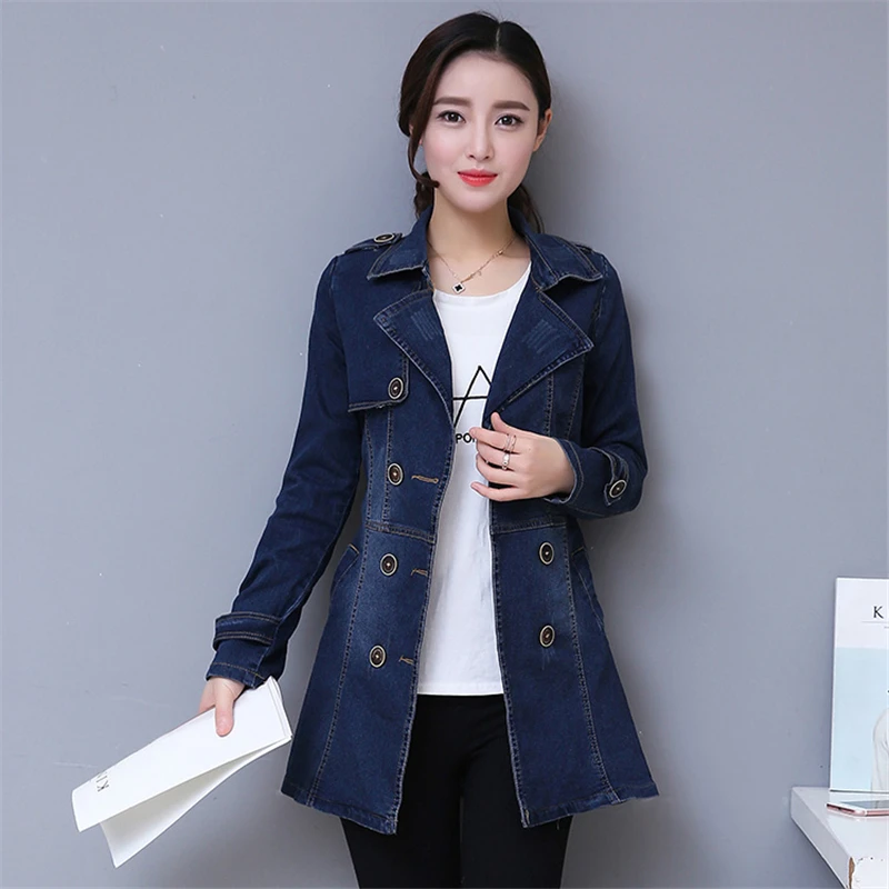 Женская джинсовая куртка весеннее Новое темпераментное двубортное пальто
